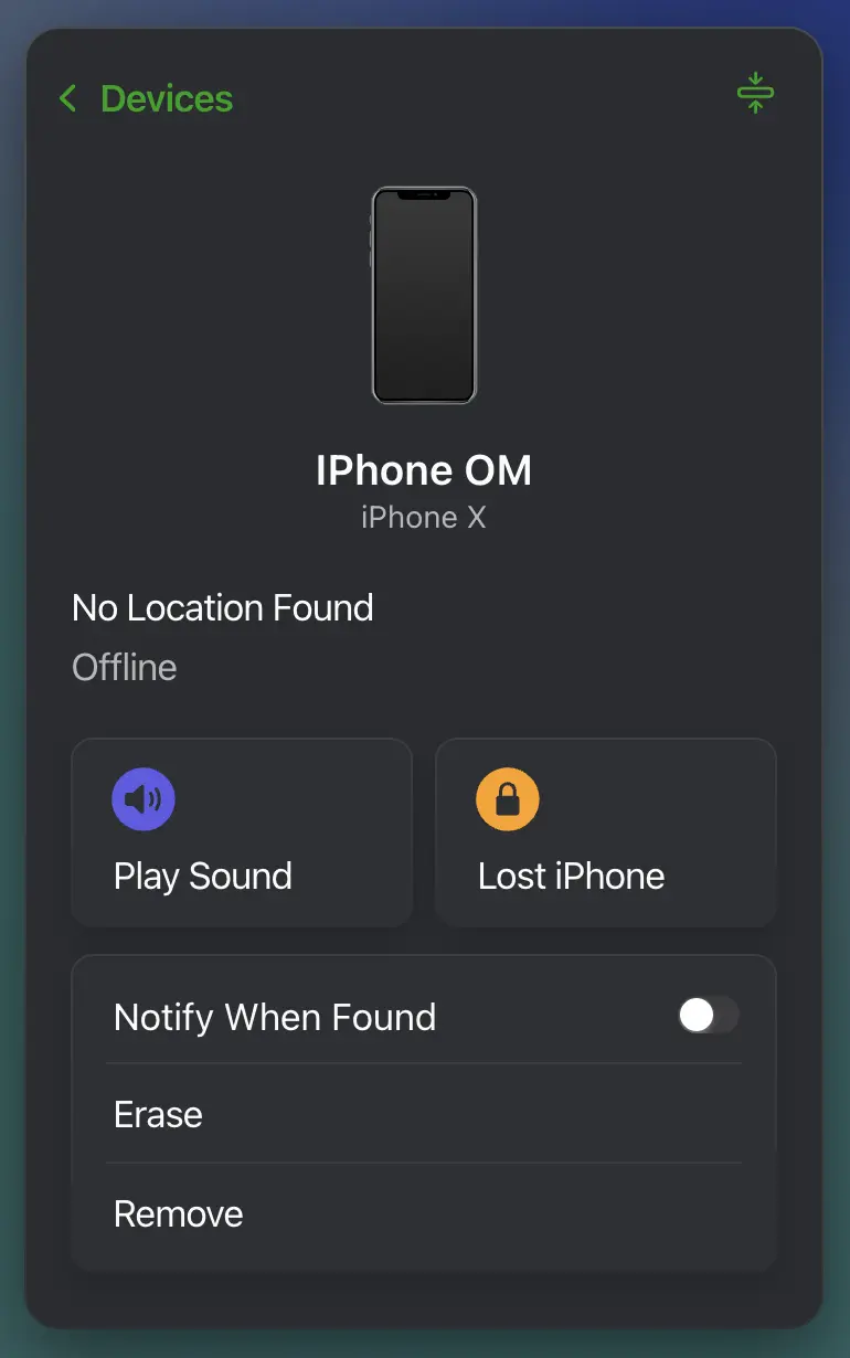 Marking an iPhone as Lost from the Find Devices page on iCloud.com
